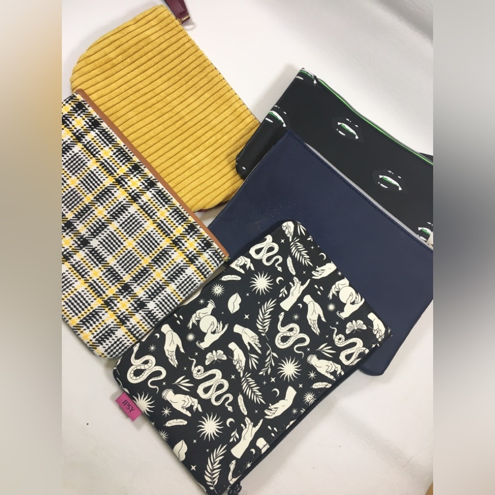 IPSY bag lot of 5 Cosmetic Makeup Bags Beauty Pouches EMPTY Colorful Black Ipsy